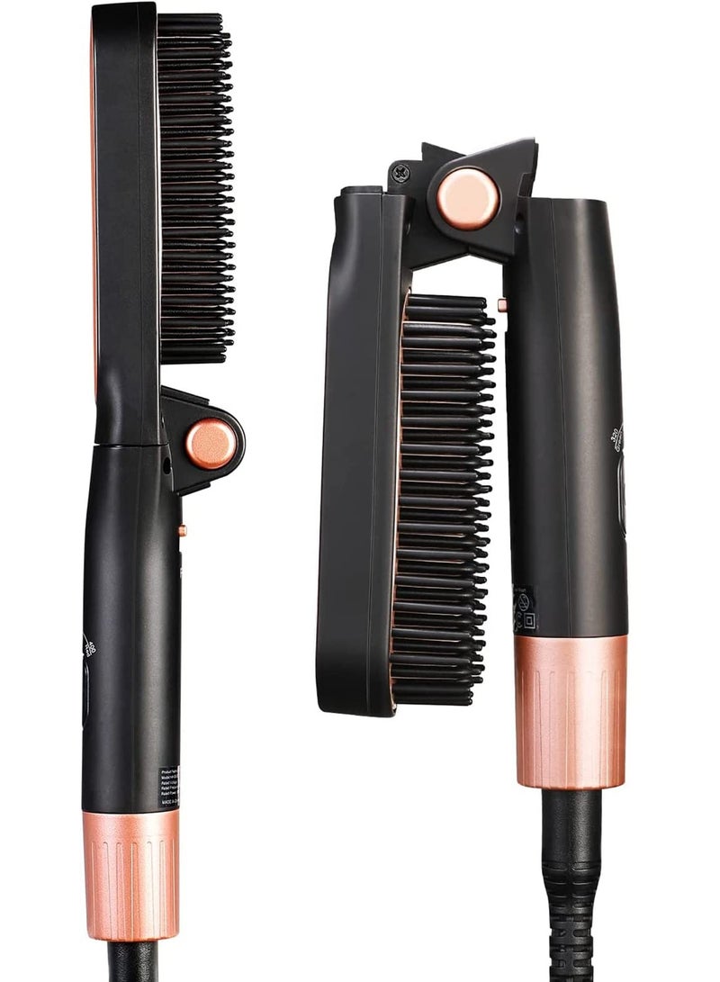 Hair Straightener Brush, Foldable Hair Straightener  Hair Curler with Built-in Comb, 3 Temp Settings, 2-in-1 Hair Straightener Brush for Hair Salon Results, Perfect for Travel(Black) - Image 1